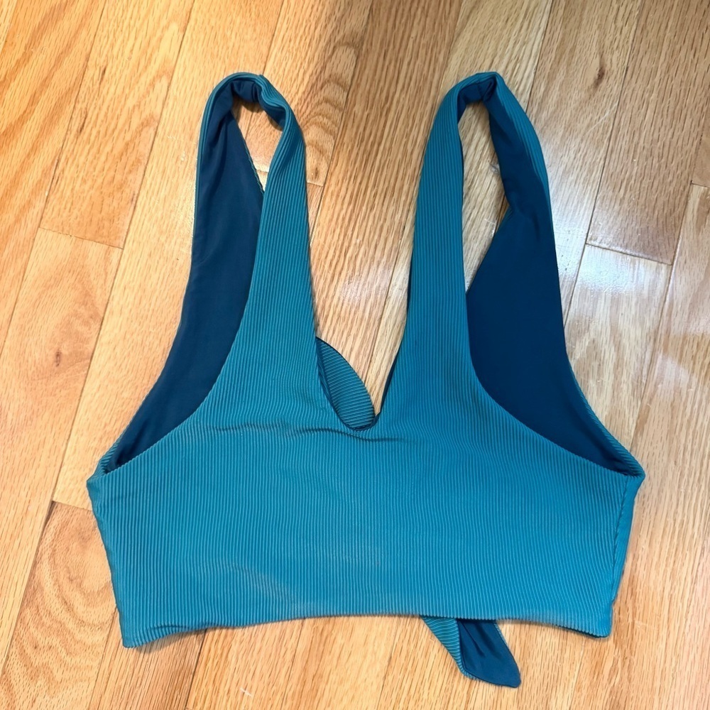 New Beach Riot Dallas Ribbed Bikini Swim Top Blue Teal Medium - Picture 4 of 4